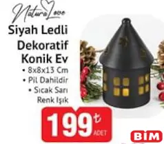 NATURALOVE SİYAH LEDLİ DEKORATİF KONİK EV 8X8X13 CM